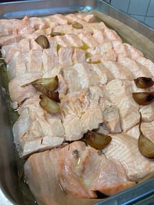 Saumon bio et ail frit